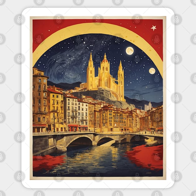 Bilbao Starry Night Spain Travel Tourism Retro Vintage Art Sticker by TravelersGems